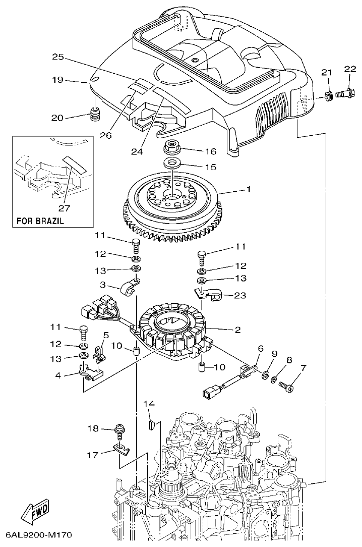 Yamaha F200CET, F225BET, FL200CET, FL225BET GENERATOR parts diagram
